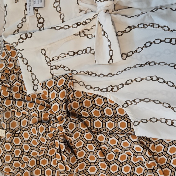 2 BLOUSES, Chain Pattern Sleeveless Blouse - Cream, OCTAGONAL GOLD & BLACK - Picture 1 of 11